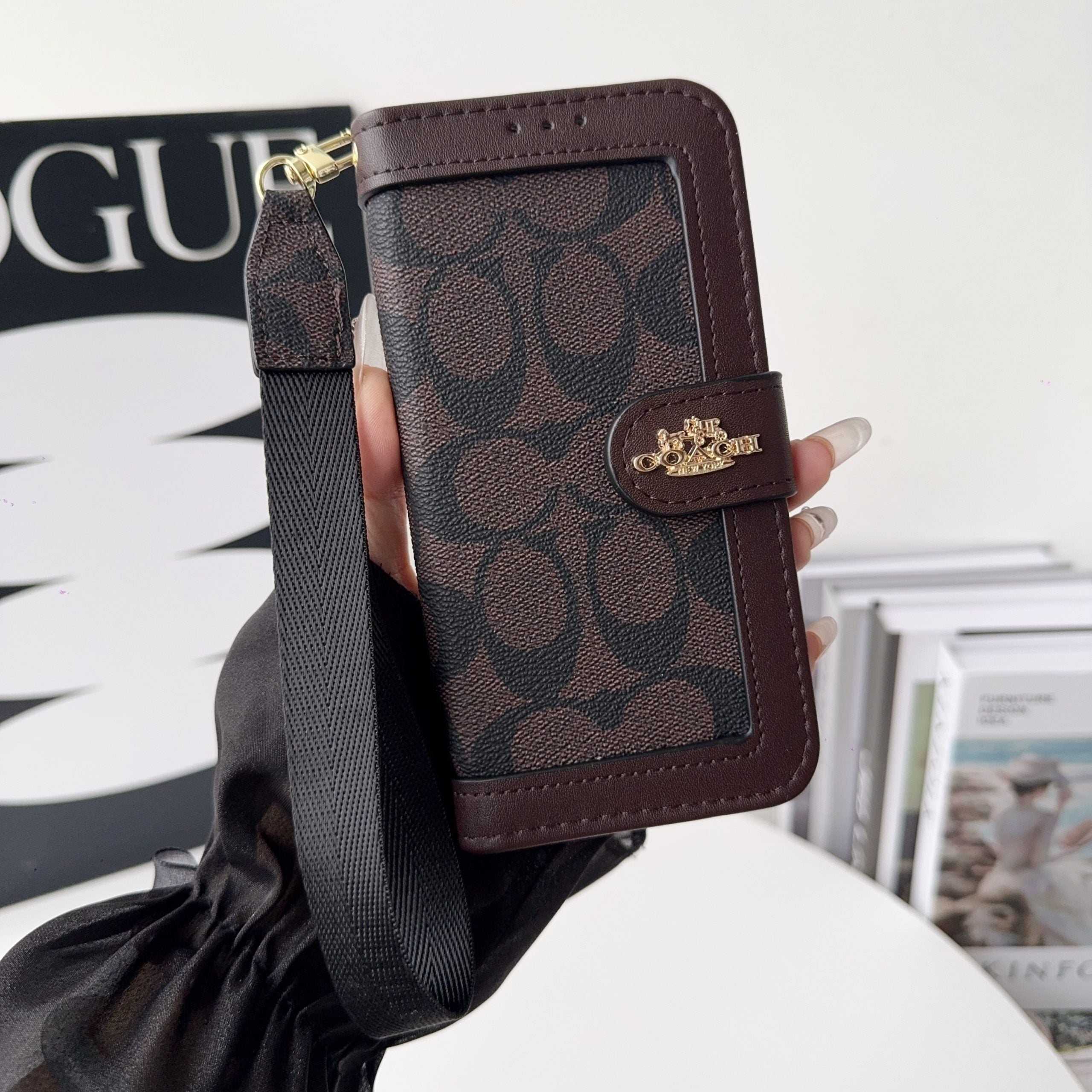 CH Classic Leather Pattern Wallet iPhone Case