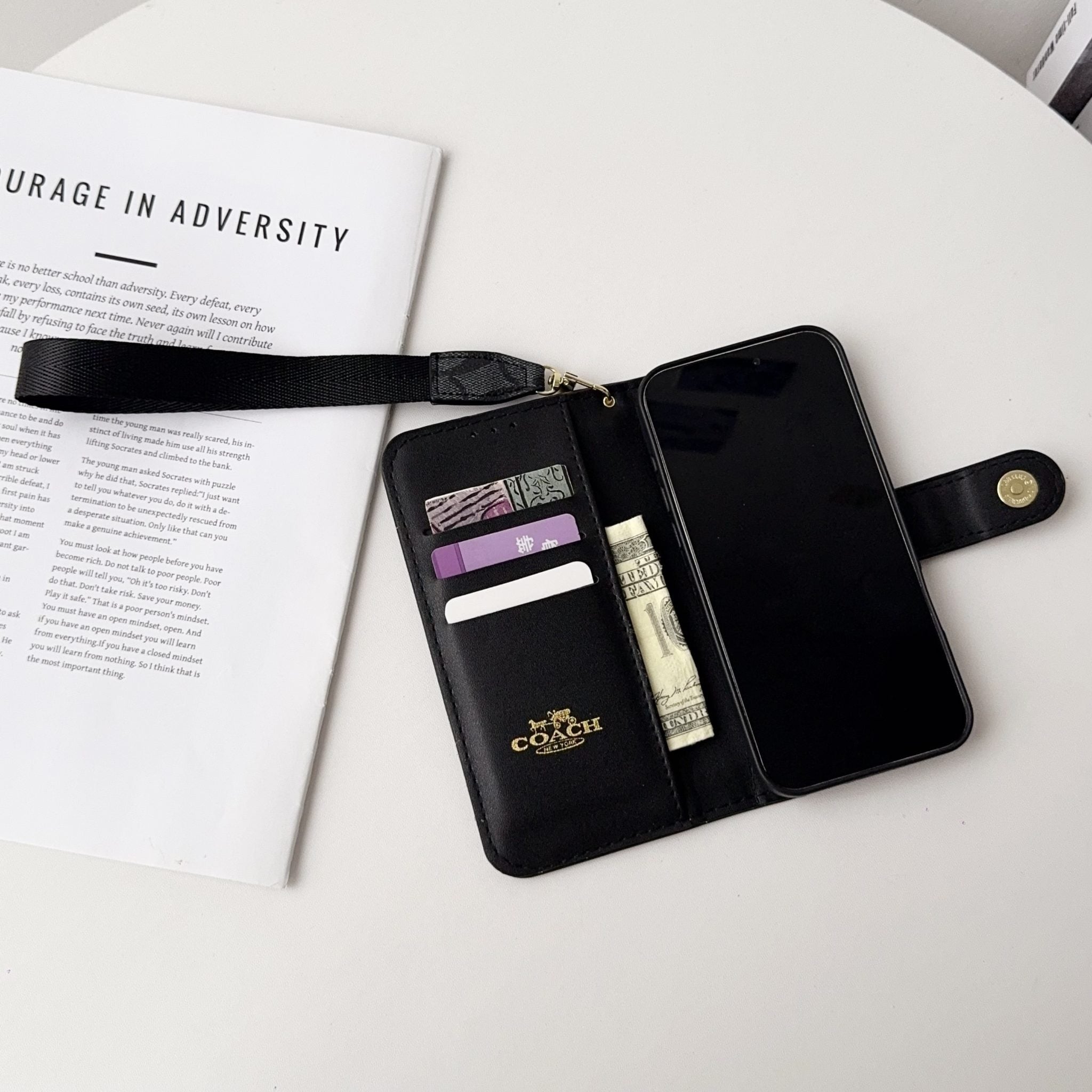 CH Classic Leather Pattern Wallet iPhone Case
