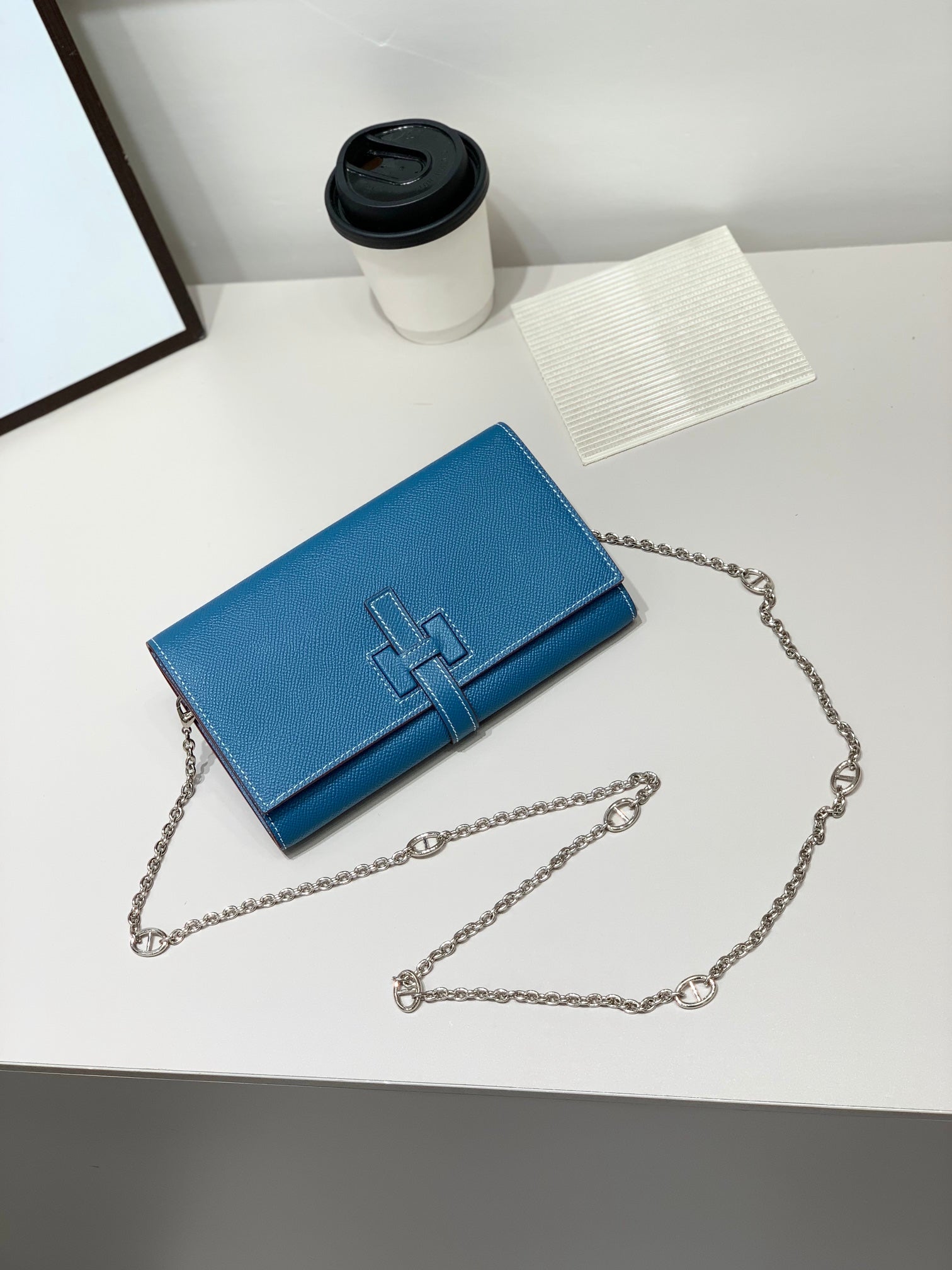 H Long Wallet on Chain Epsom Calfskin