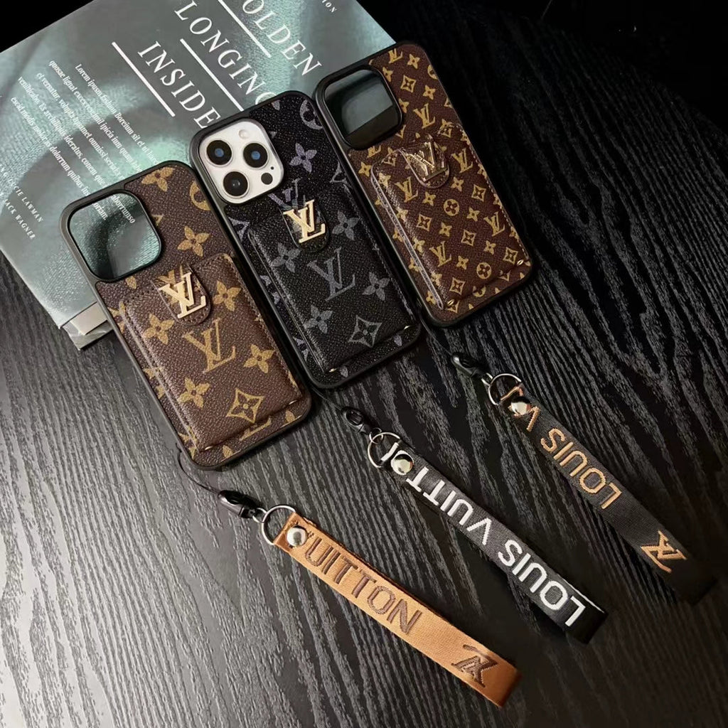 LV Hand Strap Phone Case Card Holder for iPhone