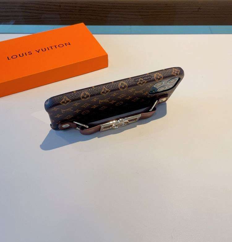 LV iPhone 14 Pro Max Case Hand Strap Brown Small Monogram