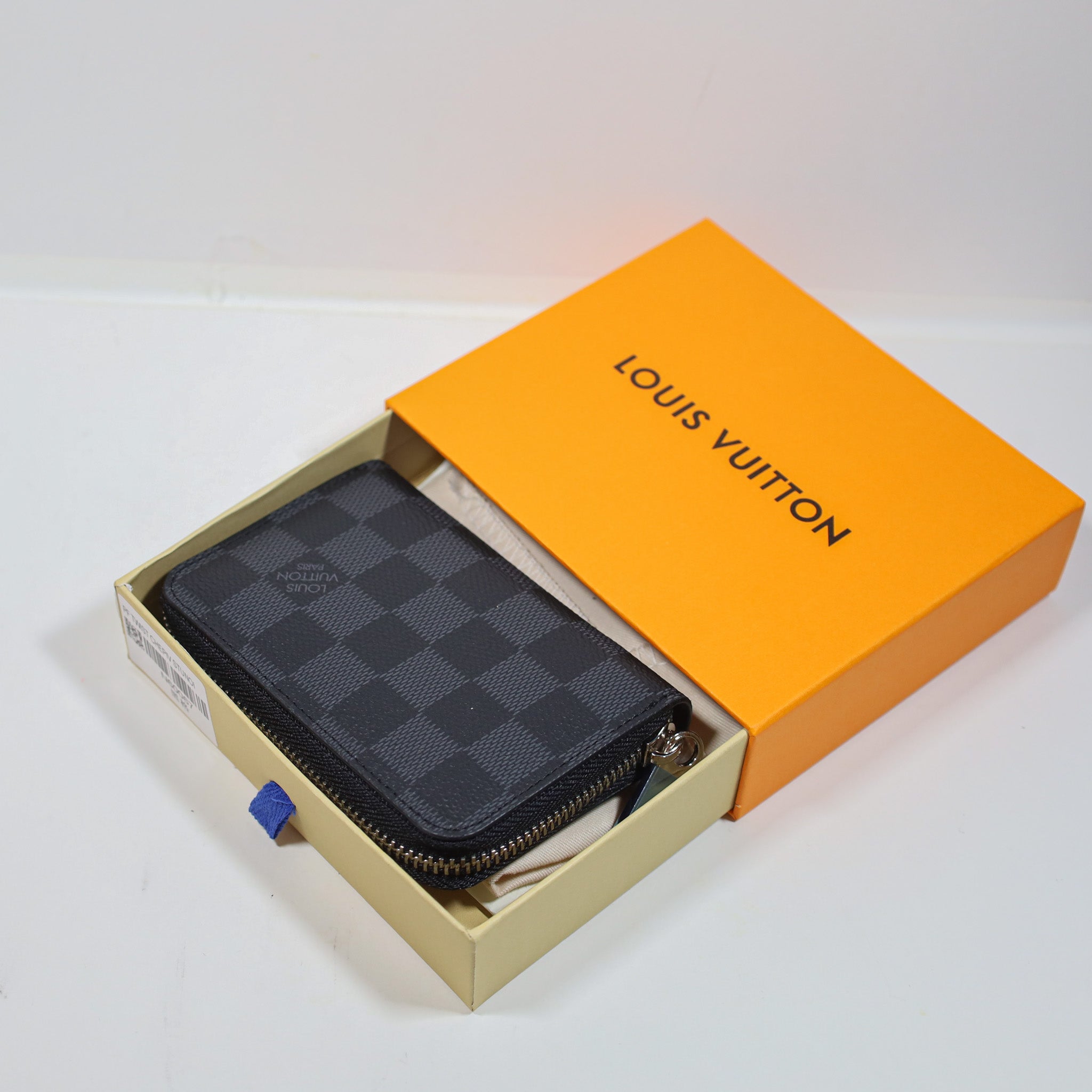 LV Black Checkered Leather Wallet Zipper