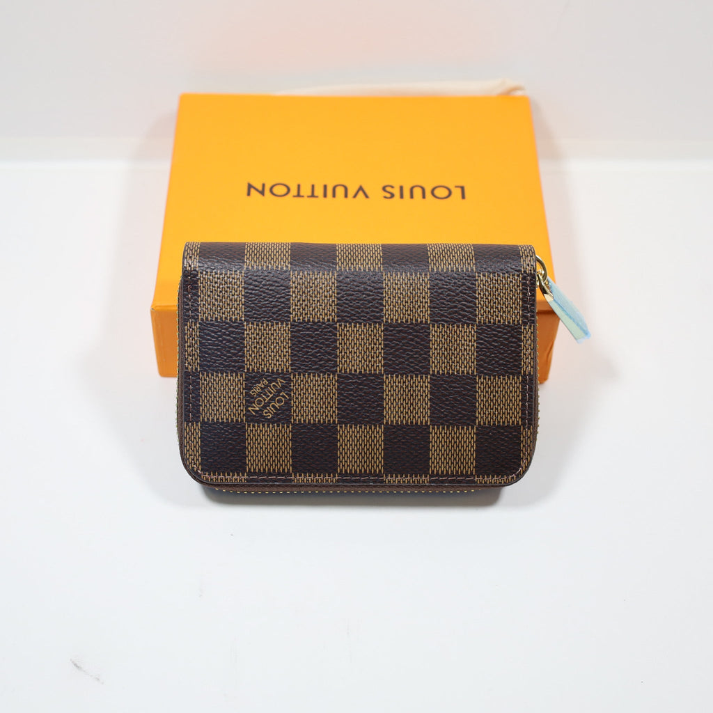 LV Leather Brown Checkered Wallet Zipper
