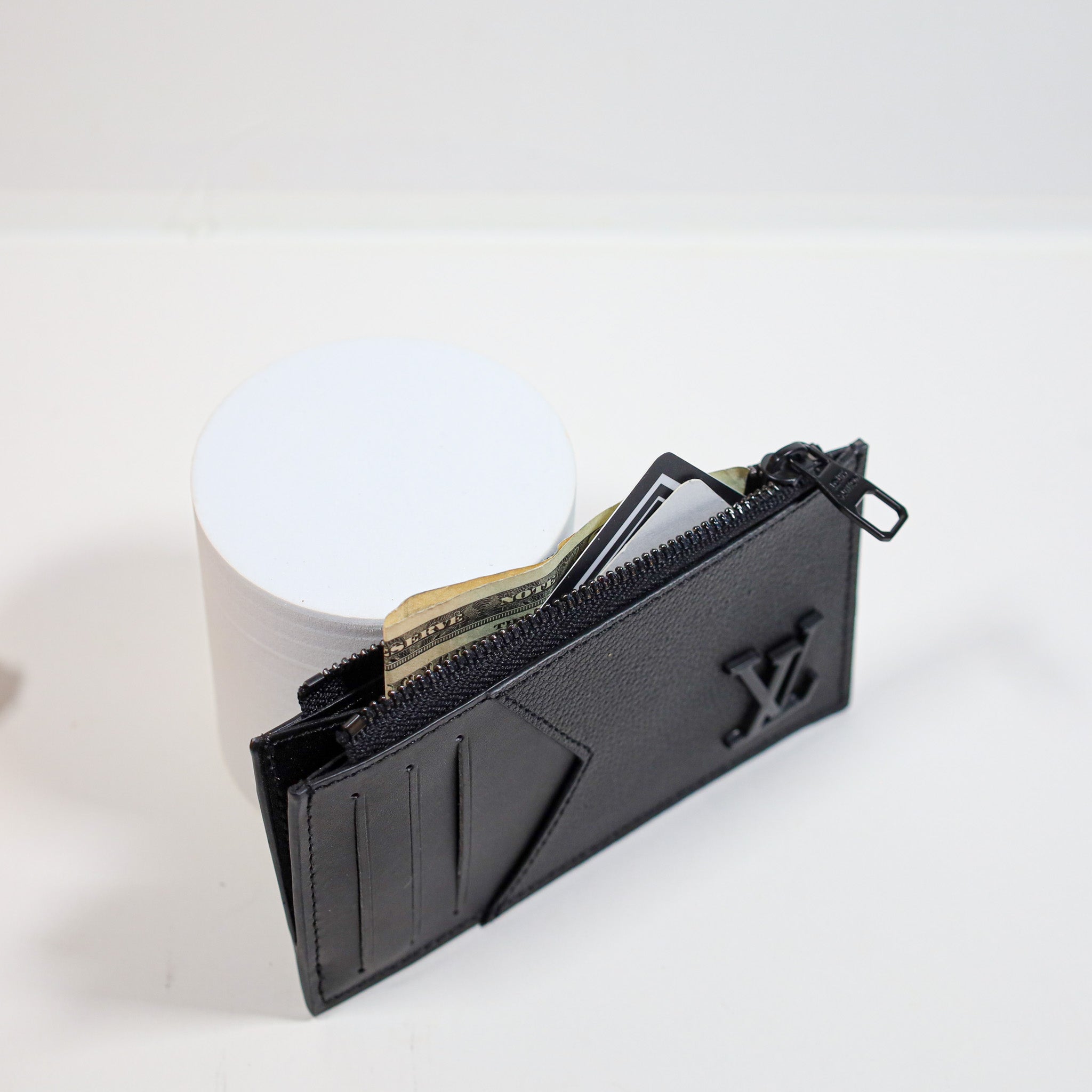 Louis Vuitton Credit Card Wallet Black Leather Zipper