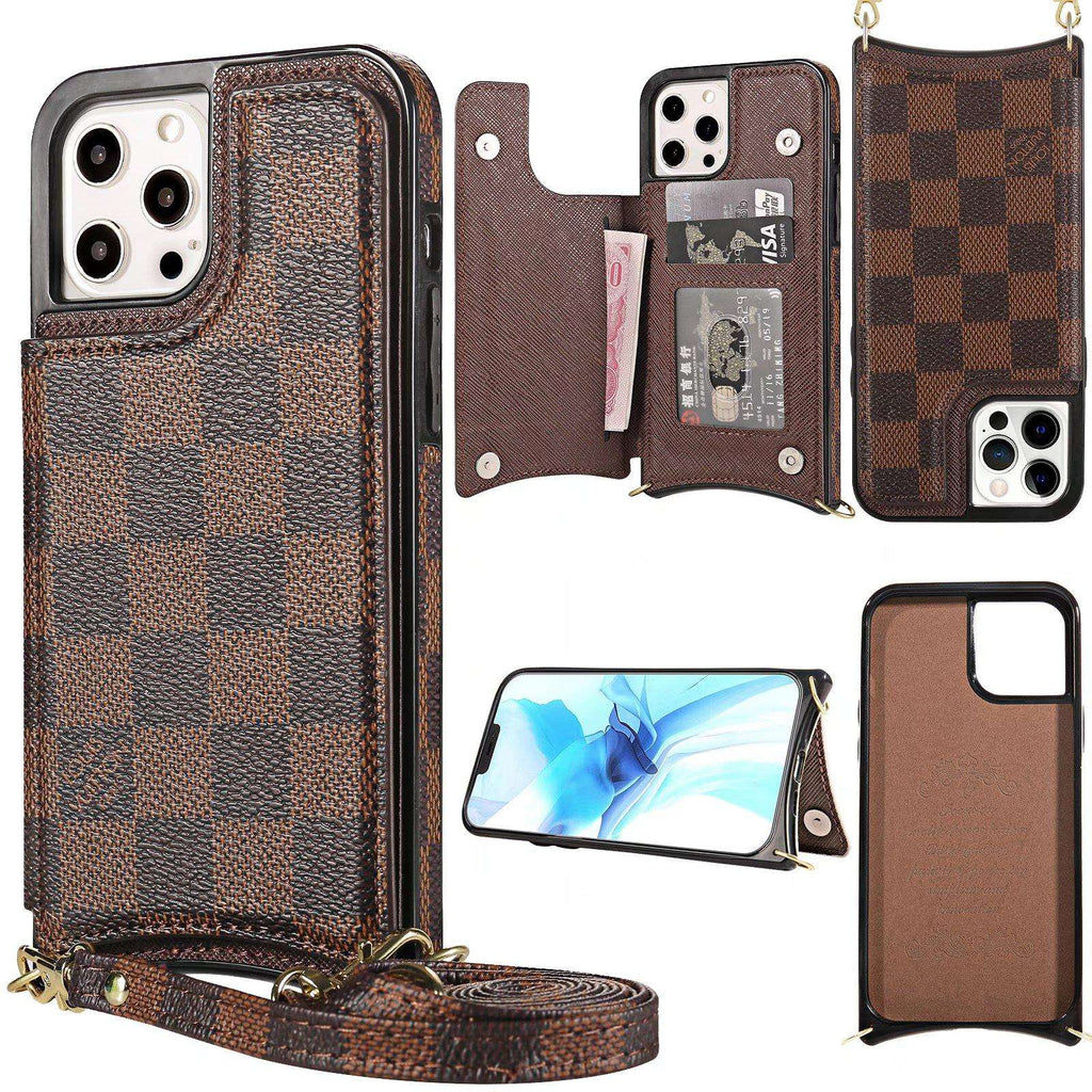 Crossbody Phone Case Designer Checkered Leather for iPhone