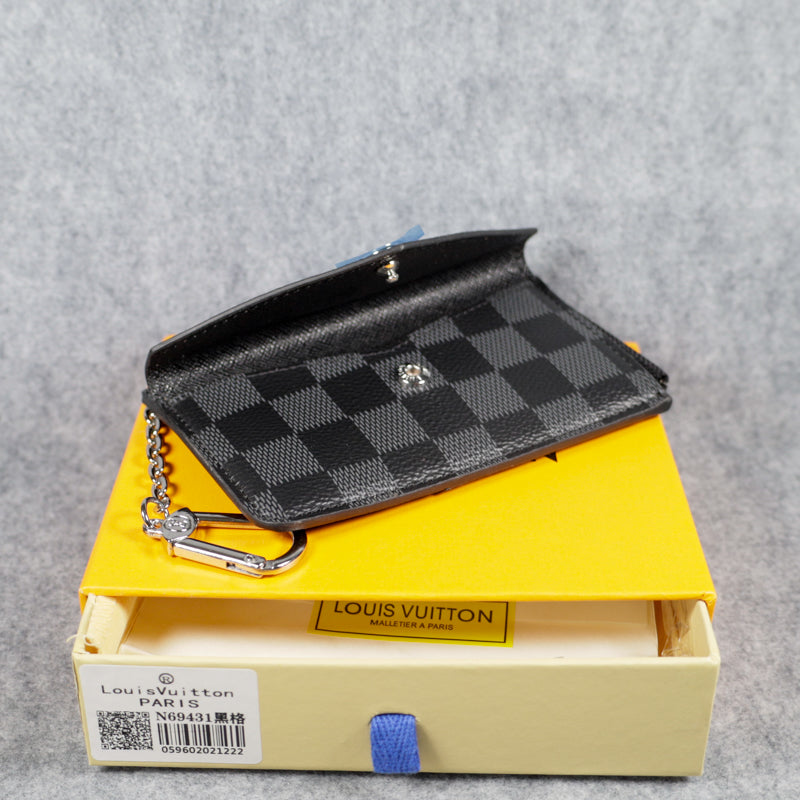Card Holder LV Wallet Carabiner Black Checkered