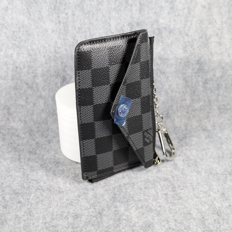 Card Holder LV Wallet Carabiner Black Checkered
