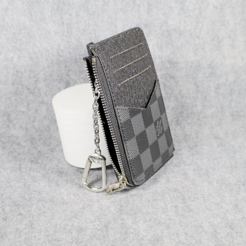 Card Holder LV Wallet Carabiner Black Checkered