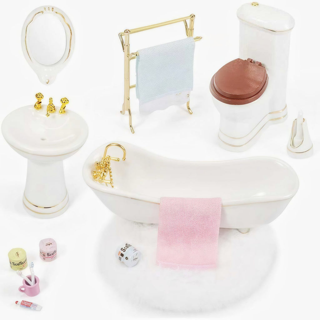 Ceramic Bathroom Set – Miniature 1:12 Dollhouse Furniture