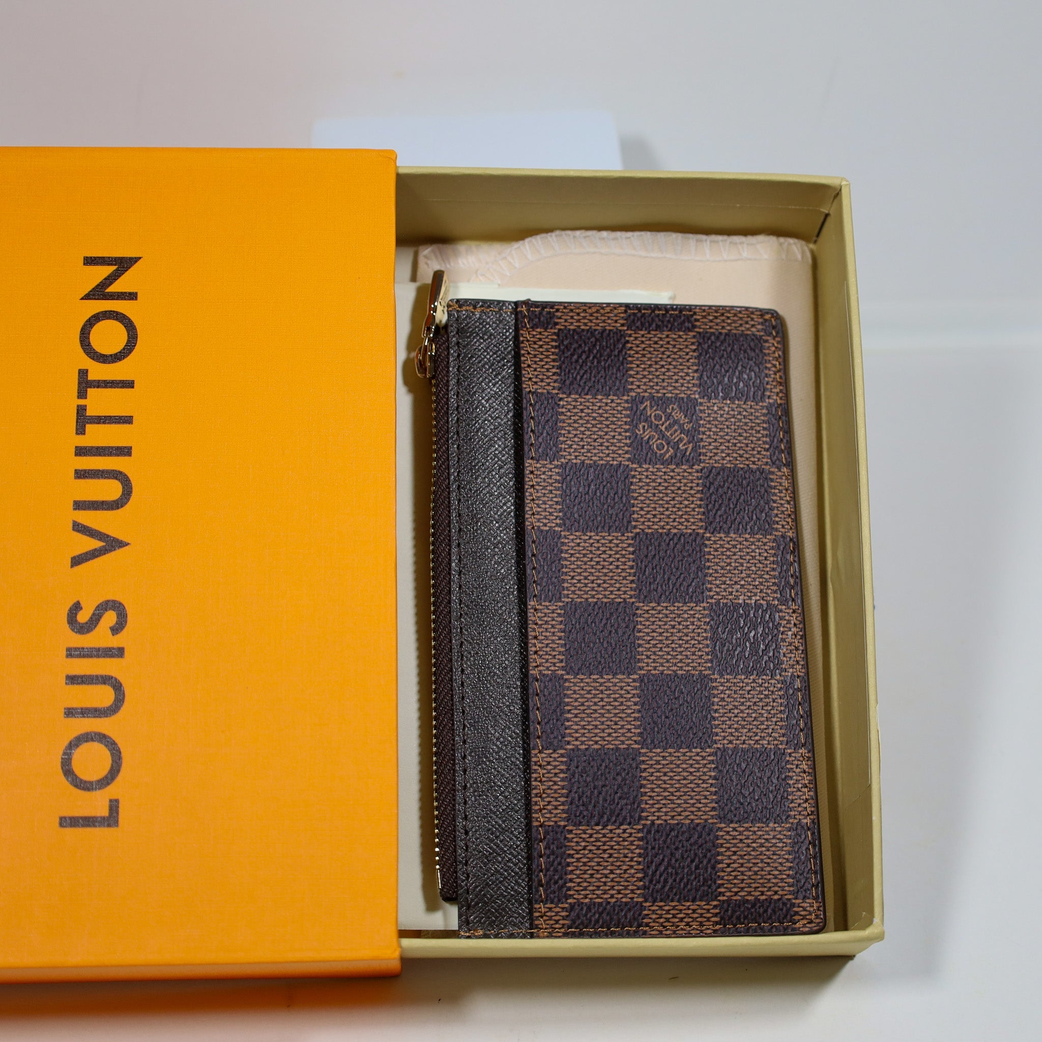 LV Brown Checkered Card Holder Zipper Wallet
