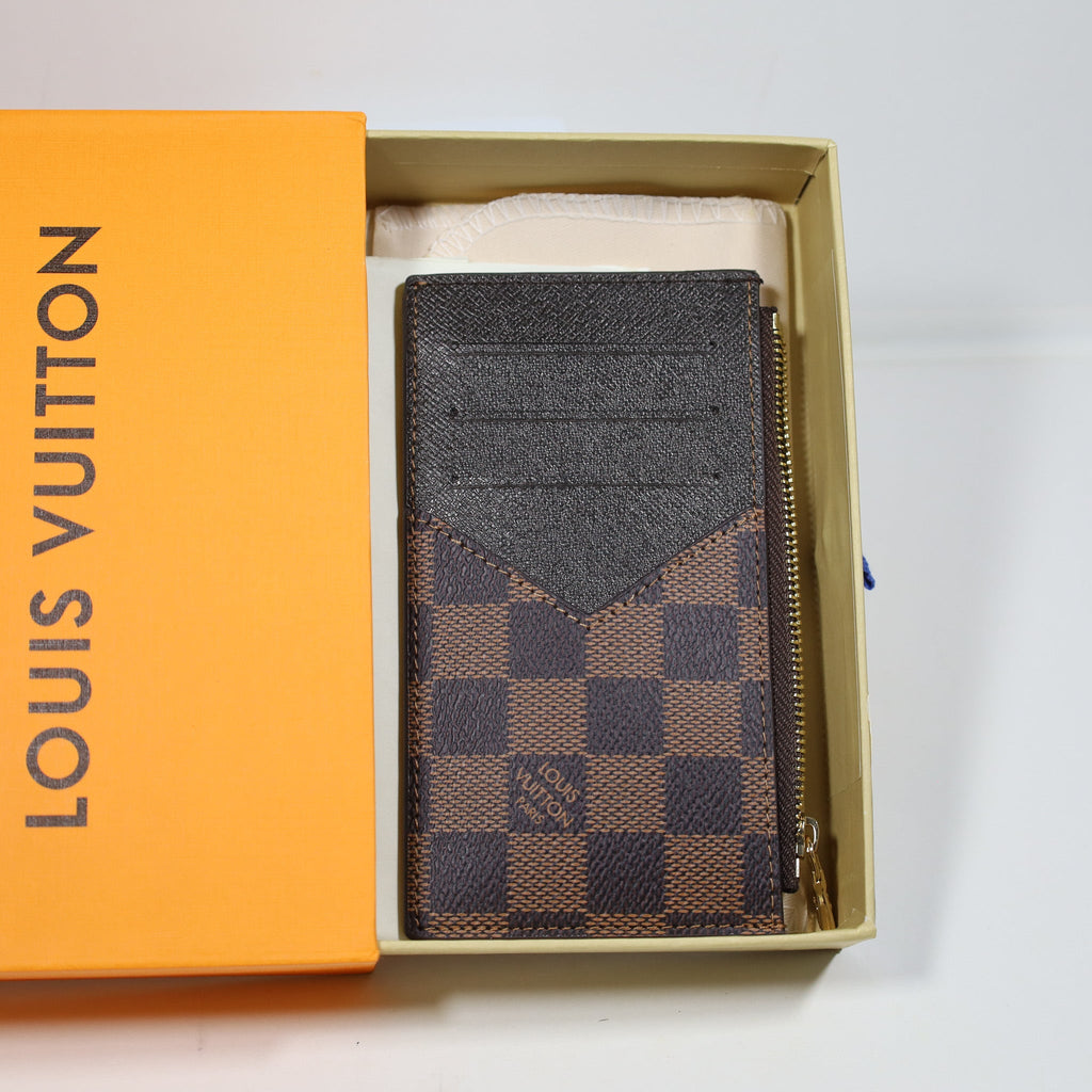 LV Brown Checkered Card Holder Zipper Wallet